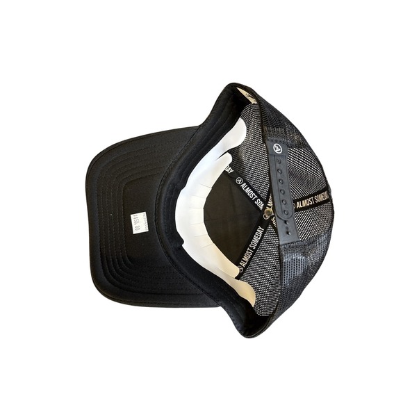 Almost Someday Hotel Trucker Hat Black White Embroidered Roses Snapback - Picture 3 of 5